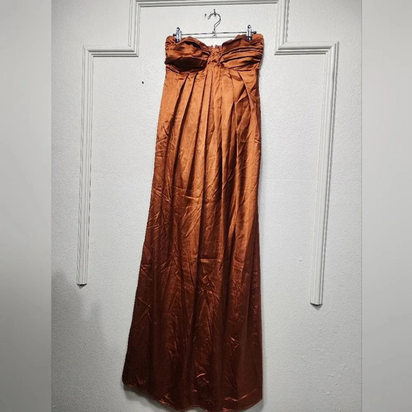 Lulus Memorable Entrance Rust Orange Strapless Satin Maxi Dress Wedding Party - Picture 6 of 9